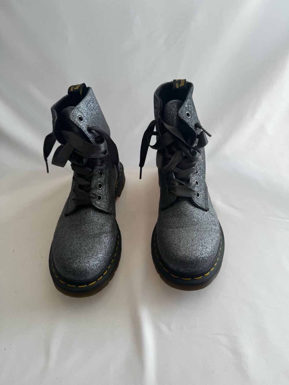 Dr. Martens Silver Glitter Lace-Up Boots